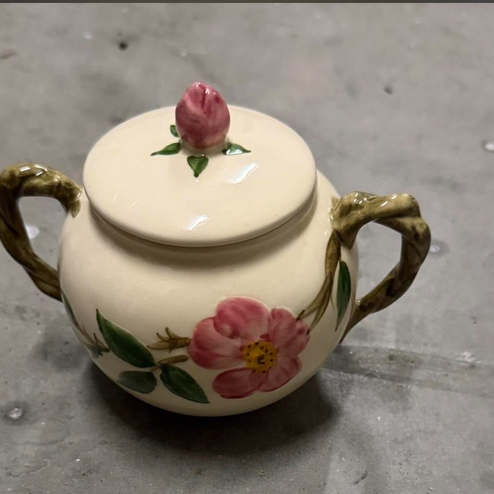 Franciscan Cream Porcelain Sugar Bowl with Pink Floral Accents